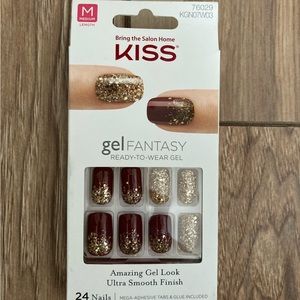 Kiss Red/Burgundy Nails with Glitter Accent Medium Length